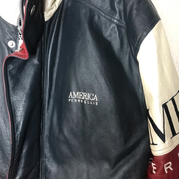 VTG Perry Ellis America 90s Leather Varsity Jacket - Picture 2 of 13